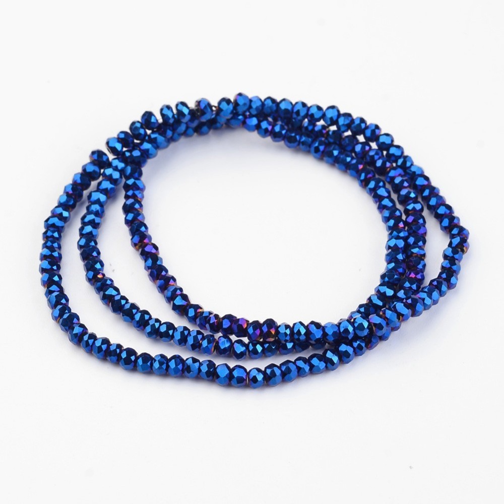 PandaHall Electroplate Glass Bead Strands, Faceted, Rondelle, Blue Plated, 3x2mm, Hole: 1mm; about 196pcs/strand, 16" Glass Rondelle
