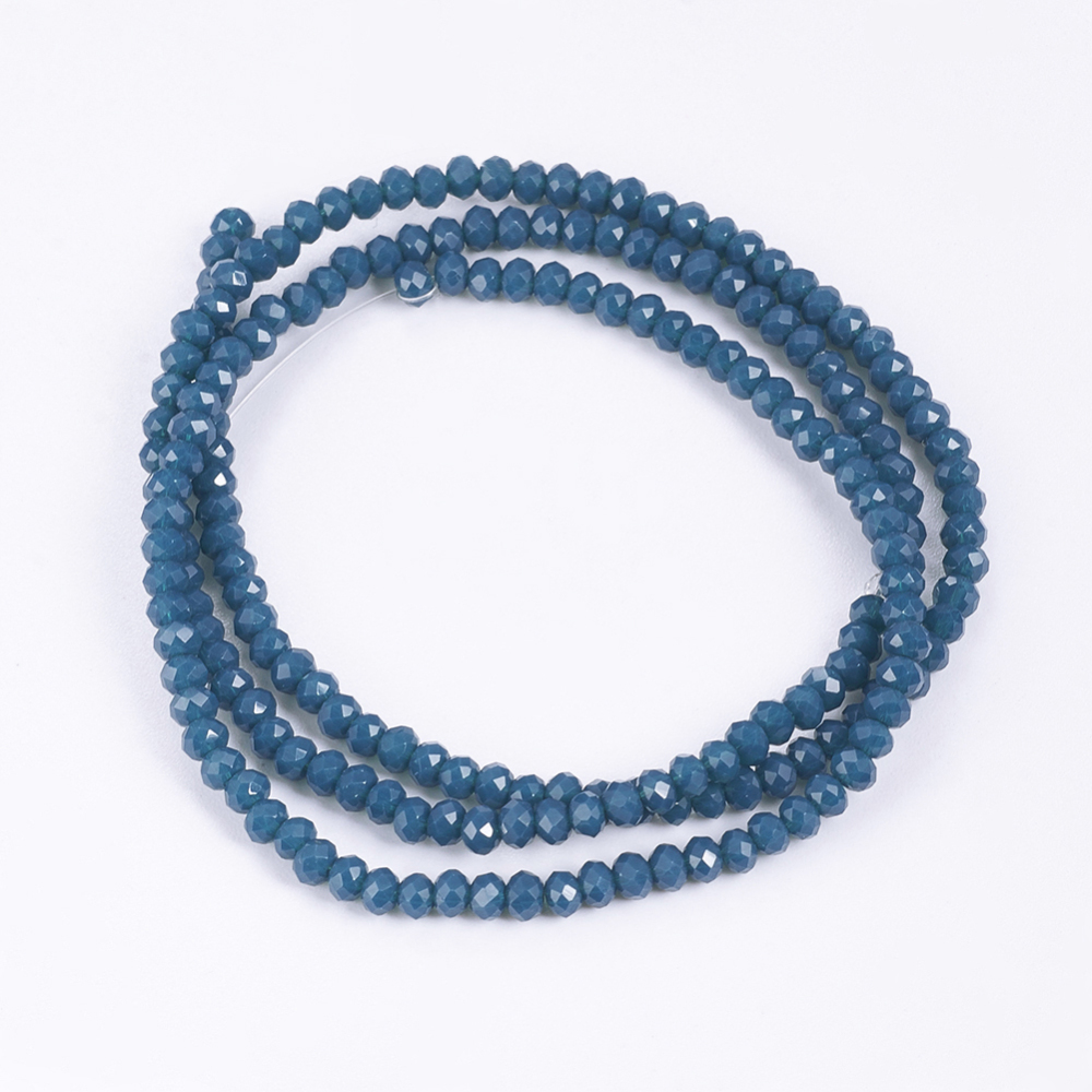 PandaHall Imitation Jade Glass Faceted Rondelle Beads Strands, SteelBlue, 3x2mm, Hole: 1mm; about 198pcs/strand, 15.7" Glass Rondelle Blue