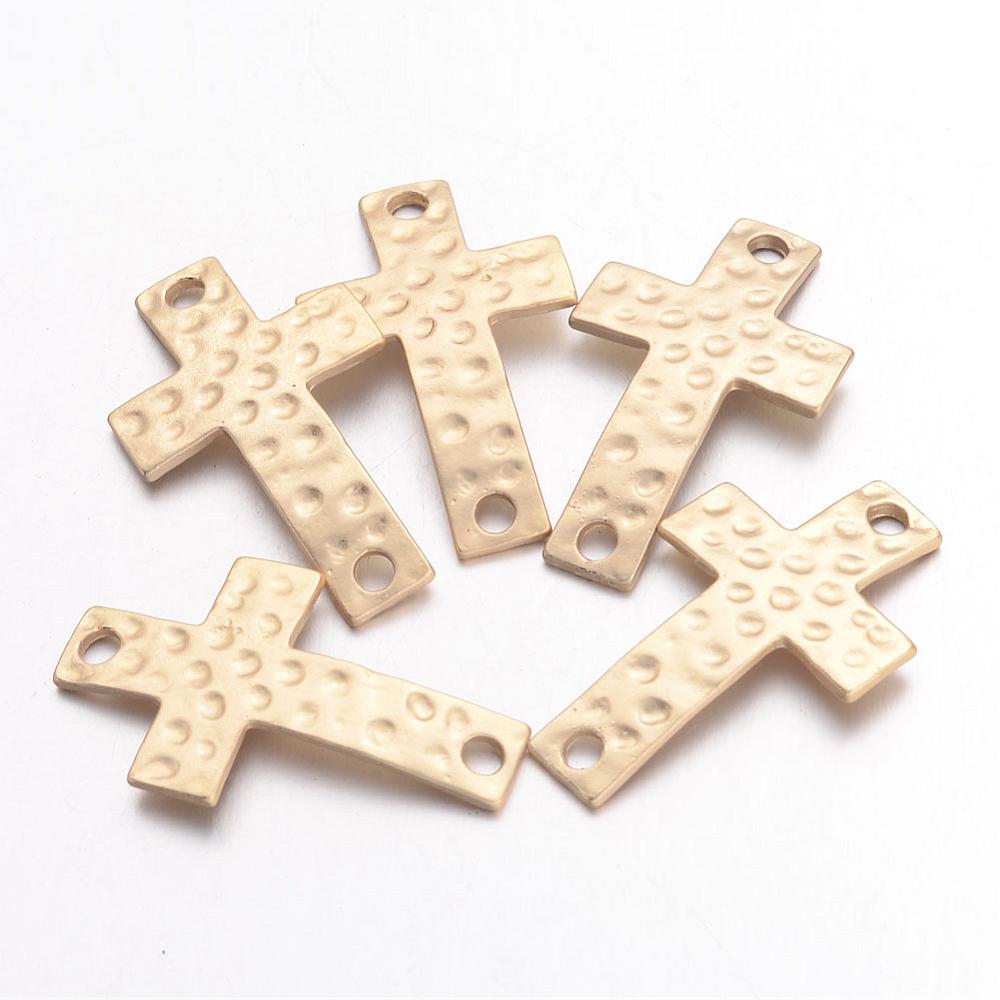 PandaHall Alloy Hammered Cross Links, Lead Free and Nickel Free, Matte Golden, 36x22x4mm, Hole: 3mm Alloy Cross