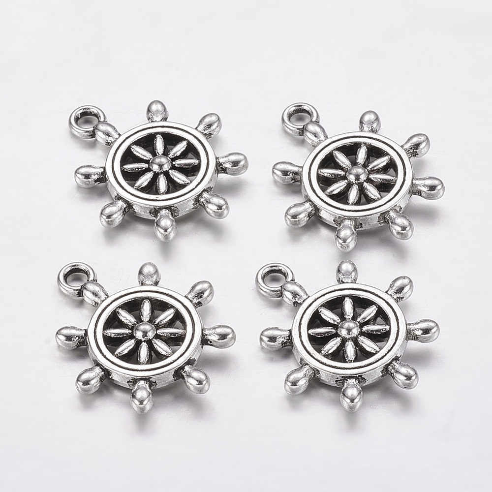 PandaHall Tibetan Style Pendants, Lead Free, Ship's Wheel, Lead Free & Nickel Free, Antique Silver, 23x19x3.5mm, Hole: 2mm Alloy Anchor &...