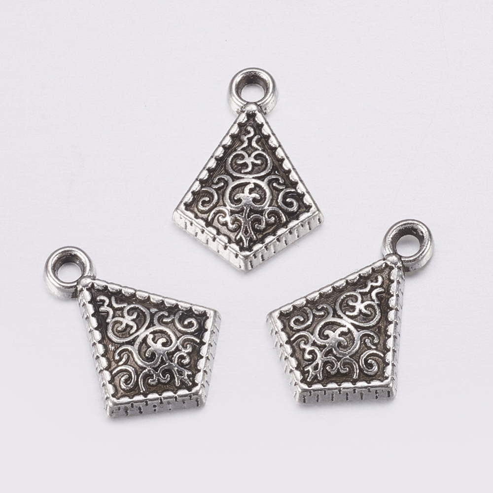PandaHall Tibetan Style Alloy Pendant, Tetragon, Kite/Quadrilateral, Lead Free and Cadmium Free, Antique Silver, about 19mm long, 15mm wide...