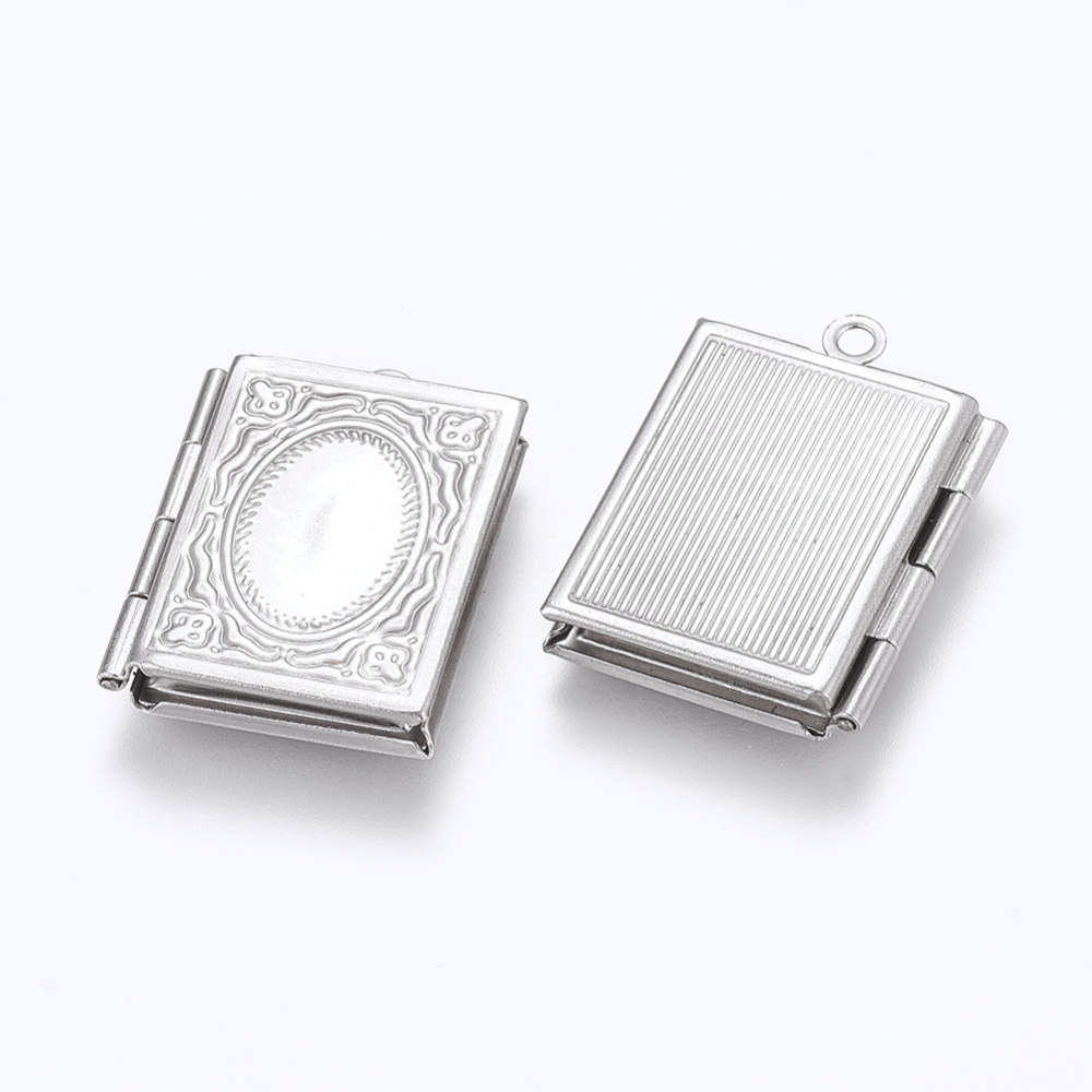 PandaHall 304 Stainless Steel Locket Pendants, Photo Frame Charms for Necklaces, Rectangle, Stainless Steel Color, 26.5x19x4.5mm, Hole...