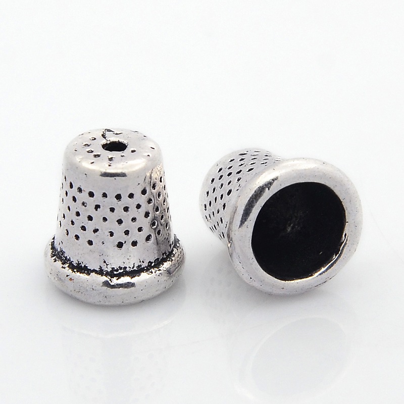 PandaHall Tibetan Style Alloy Cord Ends, Nickel Free, Antique Silver, 12x12mm, Hole: 2mm; 8mm inner diameter Alloy