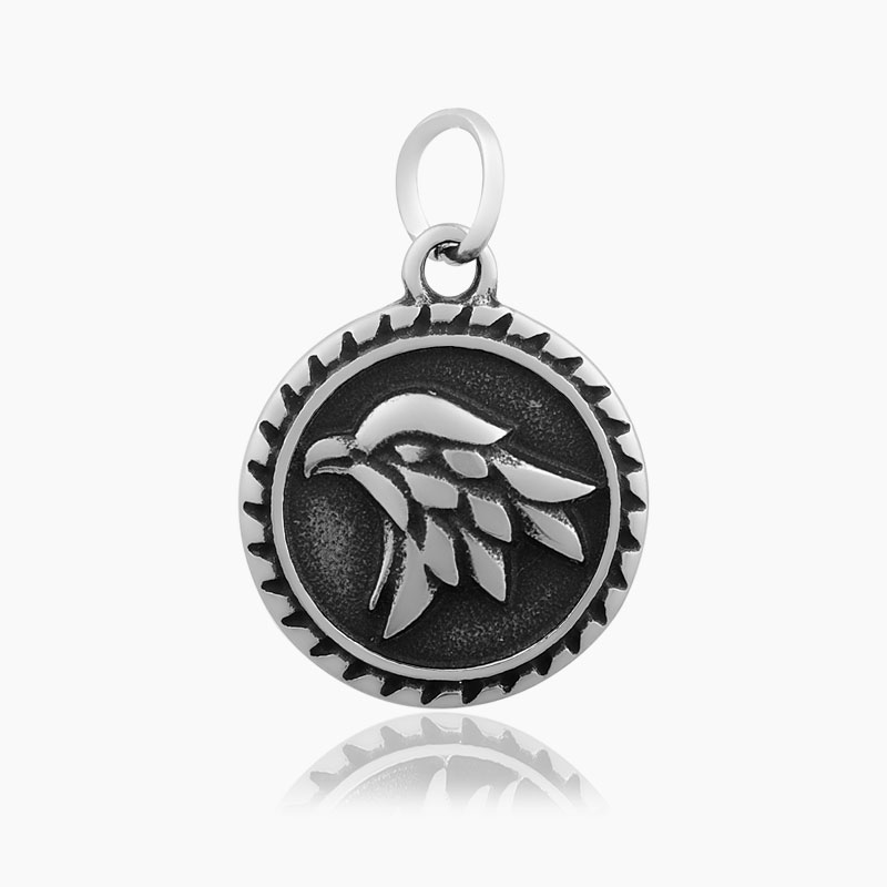 PandaHall Flat Round with Eagle 316 Stainless Steel Pendants, Antique Silver, 21x18x3mm, Hole: 5mm Stainless Steel Flat Round