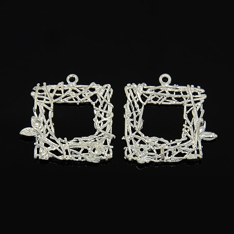 PandaHall Silver Color Brass Square Pendants, 19mm long, 19mm wide, 2mm thick, hole: 1.5mm Brass Square Silver