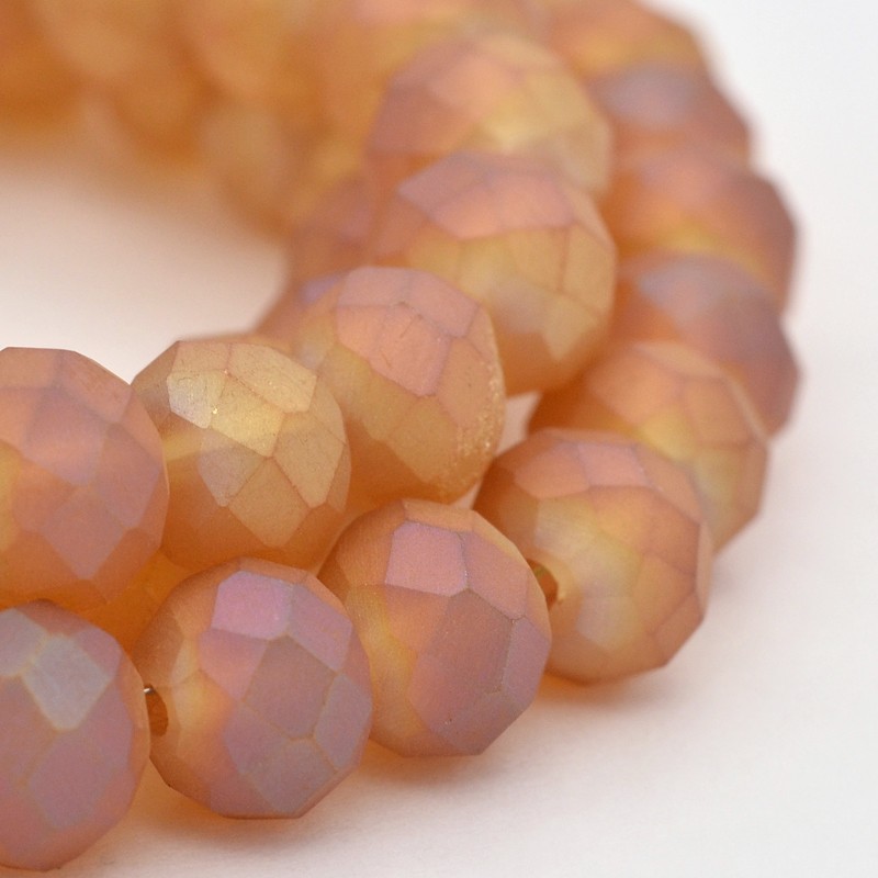 PandaHall Full Rainbow Plated Faceted Rondelle Glass Beads Strands, Frosted, Chocolate, 8x5mm, Hole: 1mm; about 72pcs/strand, 15.7" Glass...