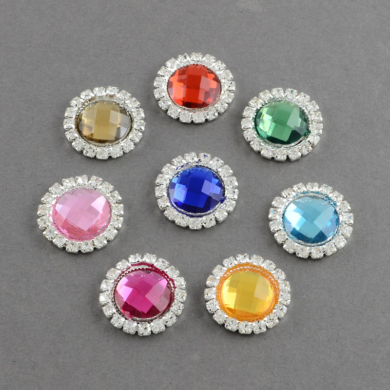 PandaHall Shining Flat Back Faceted Half Round Acrylic Rhinestone Cabochons, with Grade A Crystal Rhinestones and Brass Cabochon Settings...
