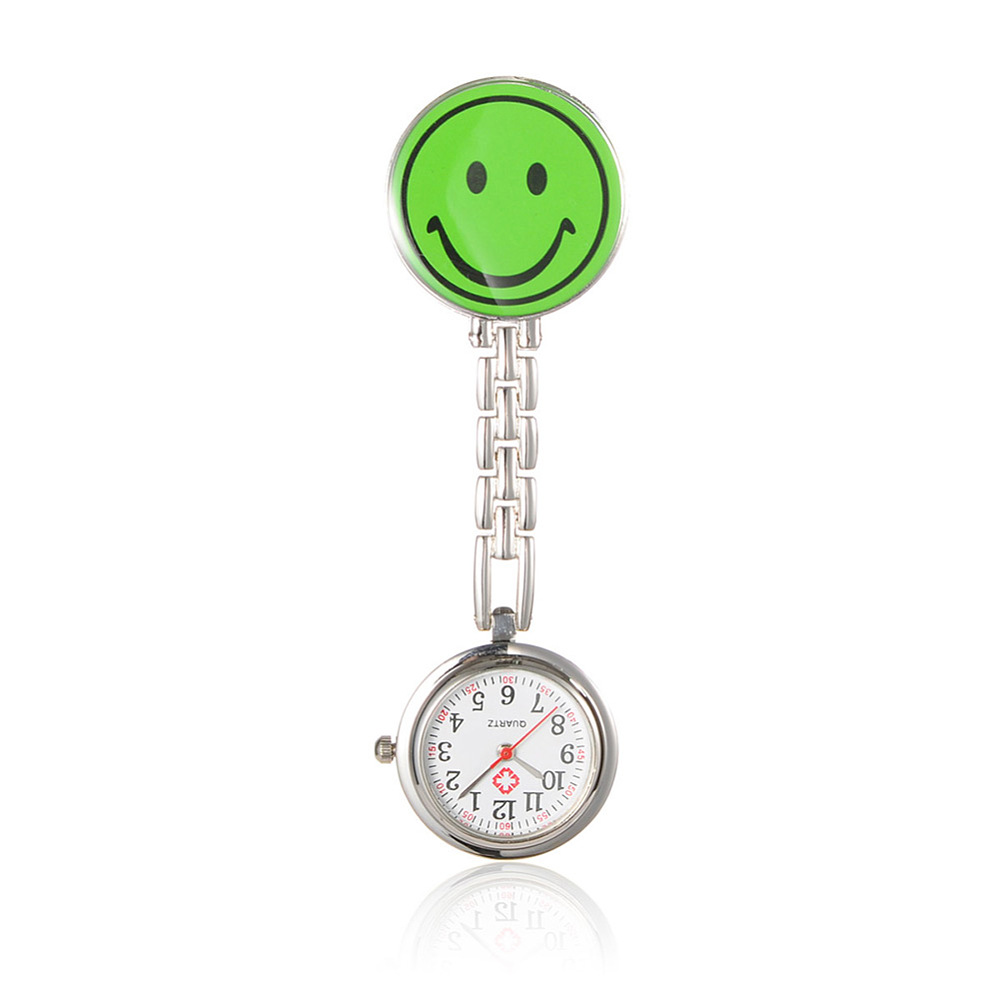 PandaHall Alloy Smiley Nurse Table Pocket Watches, with Alloy Enamel Table, Metal Chains and Iron Clips, Flat Round, LawnGreen, 91mm; Watch...