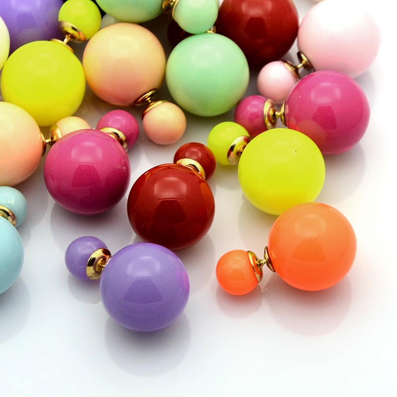 PandaHall Round Resin Beaded Ball Ear Studs, with Steel Pins, Mixed Color, 16mm, Pin: 0.6mm Resin Multicolor