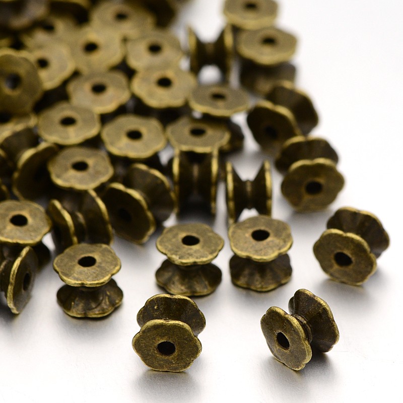 PandaHall Tibetan Style Double Sided Bead Caps, Lead Free & Cadmium Free & Nickel Free, Antique Bronze color, about 5mm long, 7mm wide, hole...