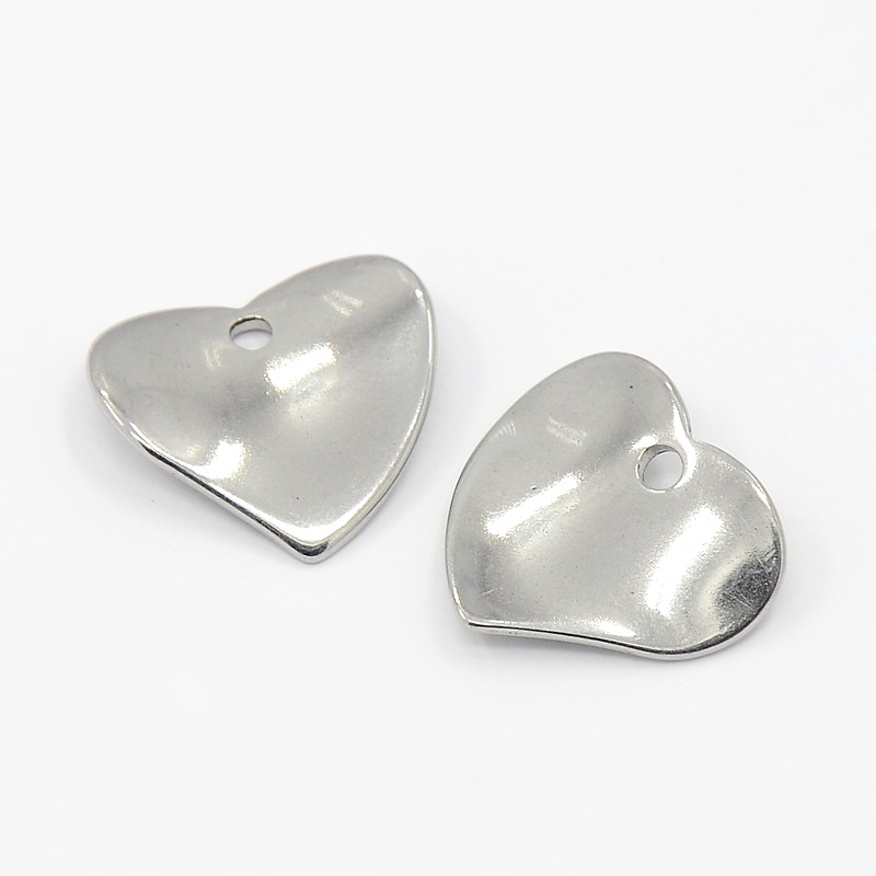PandaHall 304 Stainless Steel Heart Charms Pendants, Stainless Steel Color, 15x16x1mm, Hole: 1mm Stainless Steel Heart