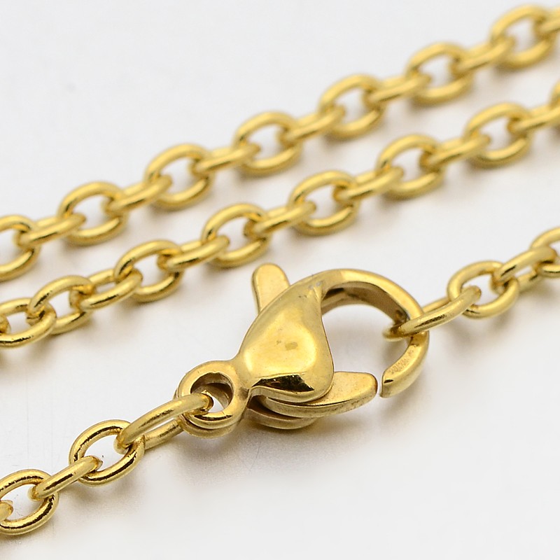 PandaHall 304 Stainless Steel Cable Chain Necklaces, with Lobster Claw Clasps, Golden, 17.7"(45cm), 1.5mm Stainless Steel