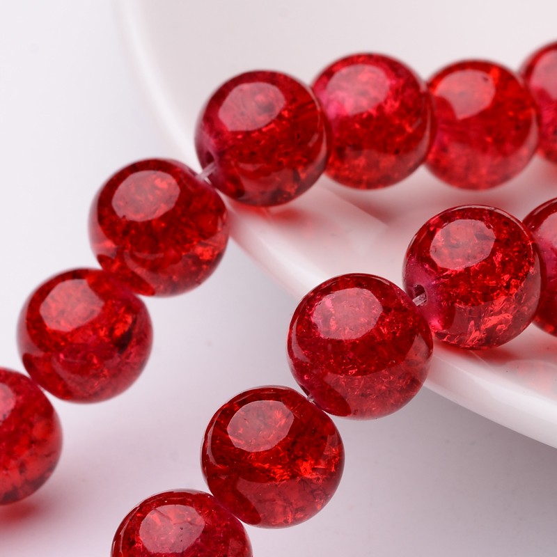 PandaHall 1 Strand Transparent Crackle Glass Round Beads Strands, Red, 12mm; Hole: 1.3~1.6mm; about 66pcs/strand, 31.4" Round Red