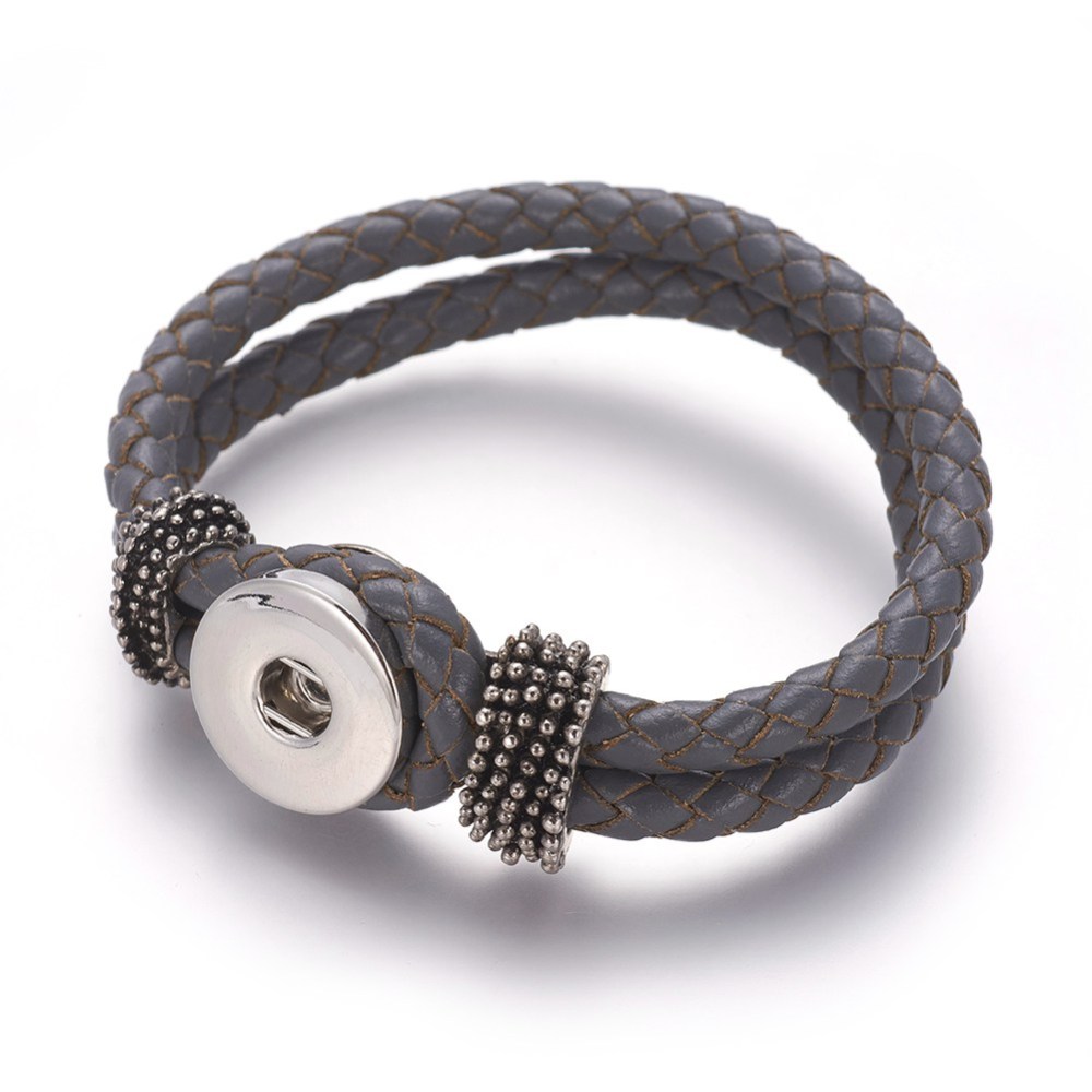 PandaHall Leather Snap Bracelet Making, with Brass Snaps and Alloy Findings, Platinum, Gray, 230x19mm Leather Gray