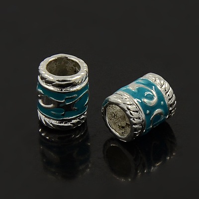 PandaHall Alloy European Beads, Enamel, Tube, Silver Color, about 7mm wide, 8.5mm long, hole: 5mm Alloy+Enamel Tube Silver