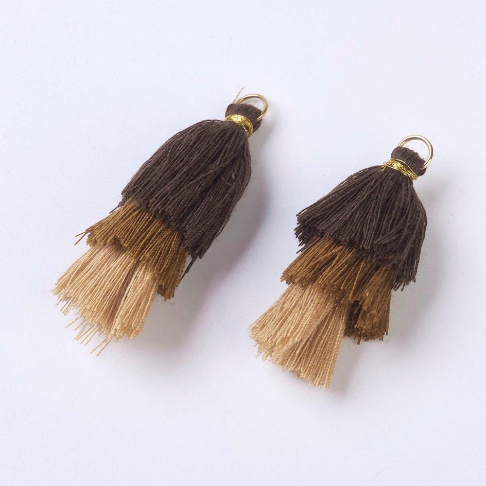 PandaHall Polyester Tassel Pendants, with Findings, Golden, CoconutBrown, 43~50x14~24mm, Hole: 5mm Polyester Brown