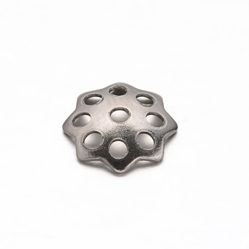 PandaHall More-Petal Flower 304 Stainless Steel Bead Caps, Stainless Steel Color, 8x2mm, Hole: 1mm Stainless Steel