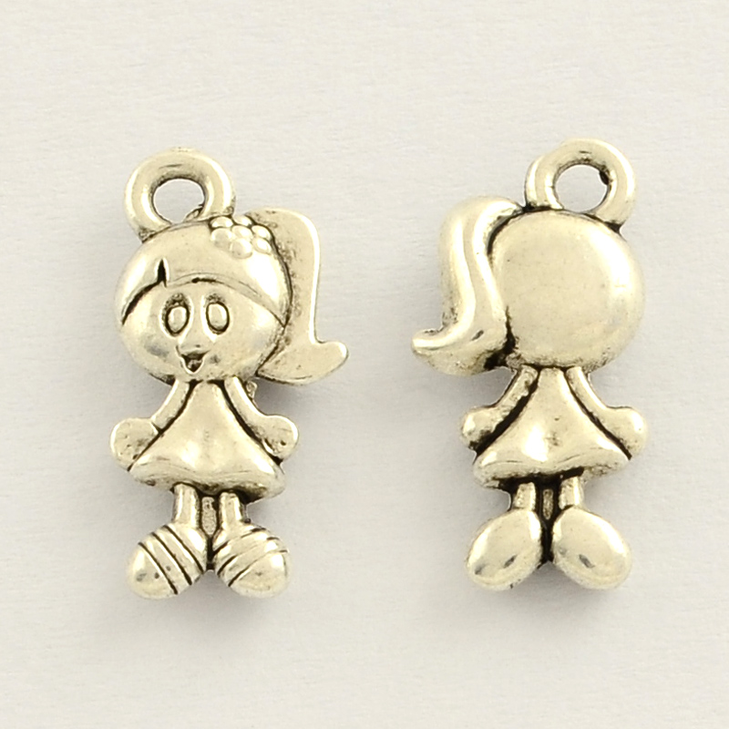 PandaHall Little Girl Tibetan Style Zinc Alloy Charms, Antique Silver, 16x8x3mm, Hole: 2mm; about 1493pcs/1000g Alloy Human