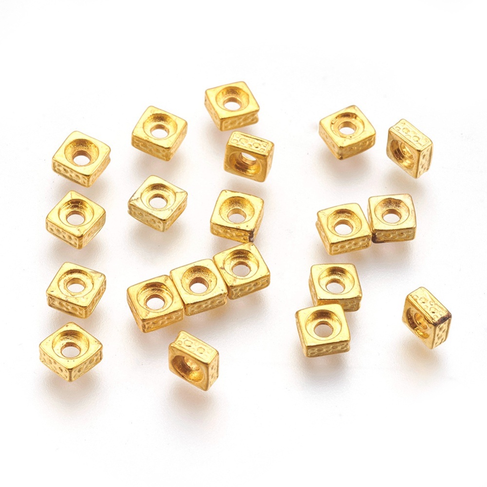 PandaHall Tibetan Silver Square Spacer Beads, Lead Free and Cadmium Free, Golden, Square, about 5mm long, 5mm wide, hole: 2mm Alloy Square