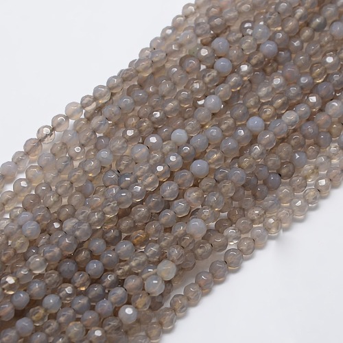 PandaHall Natural Agate Round Beads Strand, Dyed, Faceted, WhiteSmoke, 4mm, Hole: 1mm; about 92pcs/strand, 14.5" Natural Agate Round White