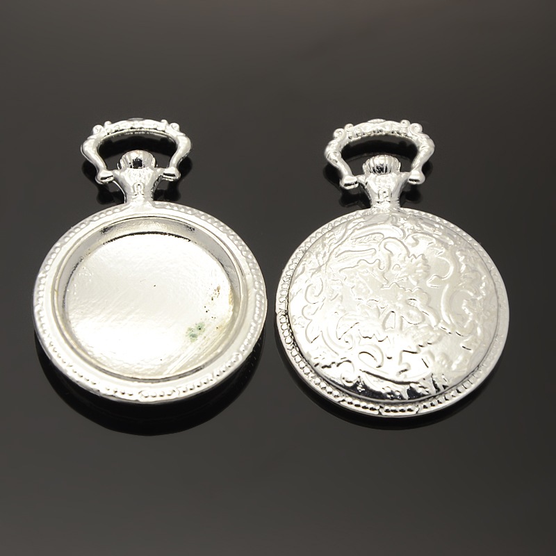 PandaHall Flat Round Alloy Pendant Cabochon Settings, Silver, Tray: 19mm; 38x27x4mm, Hole: 5x9mm Alloy Flat Round Silver