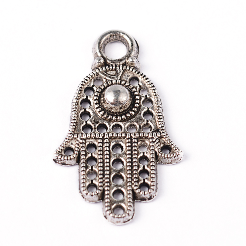 PandaHall Hamsa Hand/Hand of Fatima/Hand of Miriam Tibetan Style Alloy Pendants, Lead Free & Cadmium Free, Antique Silver, 20x12x2mm, Hole...