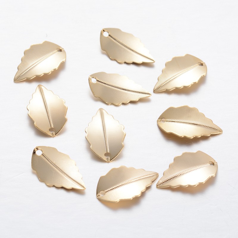 PandaHall Leaf Brass Filigree Pendants, Golden, 17x10x0.7mm, Hole: 1mm Brass Leaf