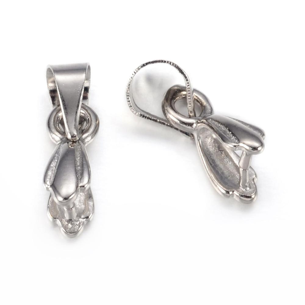 PandaHall Platinum Tone Brass Ice Pick & Pinch Bails, 12mm, Hole: 3mm Iron