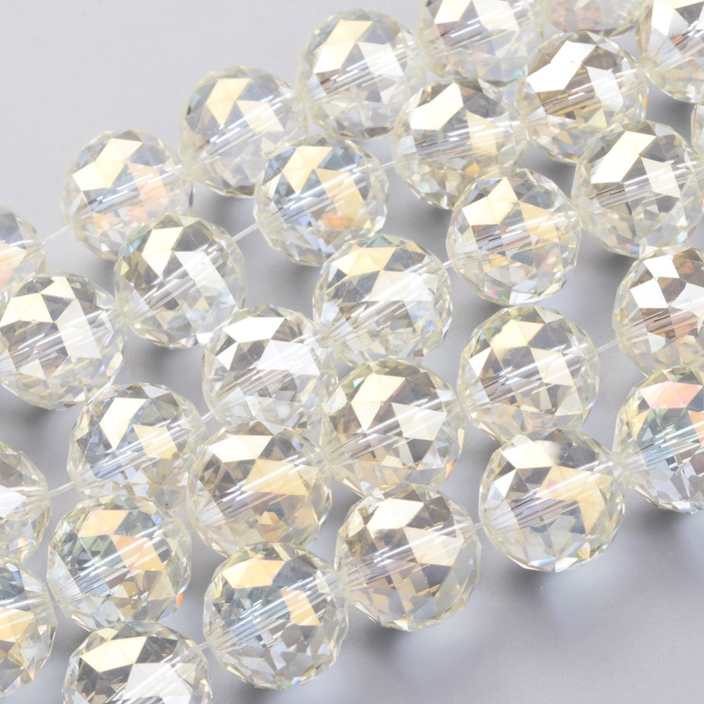 PandaHall Electroplate Glass Bead Strands, Full Rainbow Plated, Faceted, Round, LightYellow, 19.5mm, Hole: 2mm; about 12pcs/strand, 8.6"...