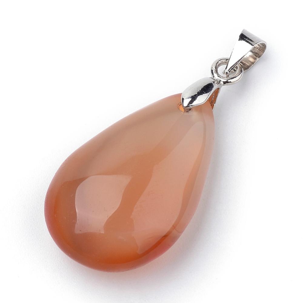 PandaHall Natural Carnelian Pendants, with Alloy Findings, Drop, Platinum, 23~24x14x8mm, Hole: 4x5mm Carnelian Drop