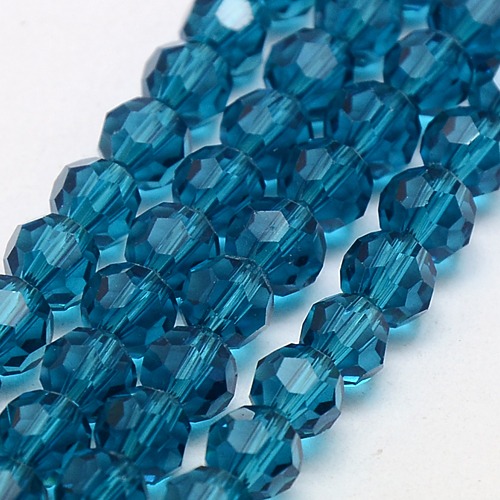 PandaHall Glass Beads Strands, Faceted, Round, SteelBlue, 6mm, Hole: 1mm; about 91pcs/strand, 21.5" Glass Round Blue