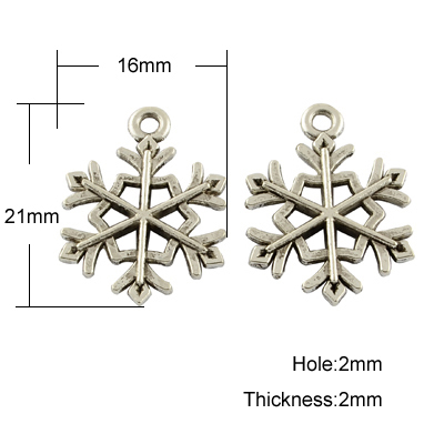 PandaHall Tibetan Style Pendants, Cadmium Free & Nickel Free & Lead Free, Snowflake, for Christmas, Antique Silver, 21x16x2mm, Hole: 2mm...