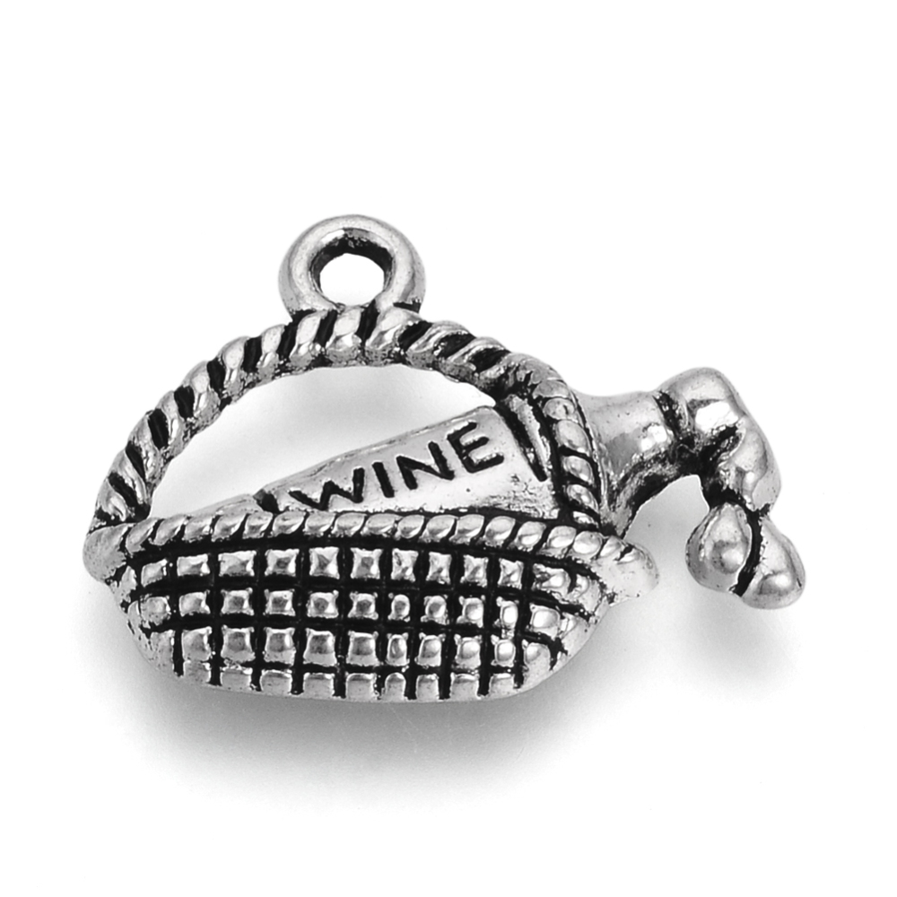PandaHall Tibetan Style Alloy Pendants, Basket with Wine, Lead Free & Cadmium Free, Antique Silver, 14.5x19x3.5mm, Hole: 1.5mm Alloy Others