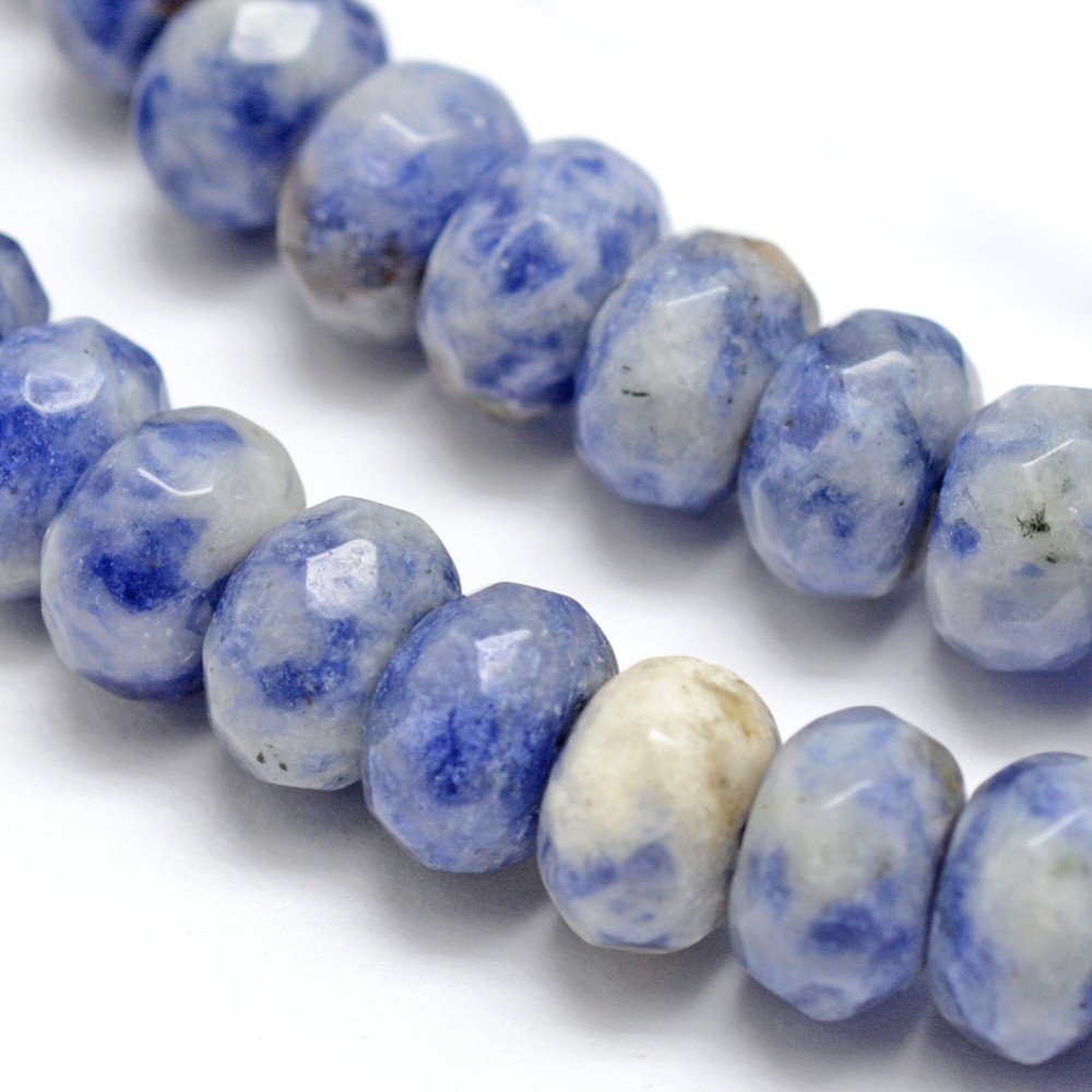 PandaHall Faceted Natural Blue Spot Stone Rondelle Beads Strands, 8x5mm, Hole: 1mm; about 76pcs/strand, 15.2" Blue Spot Stone Rondelle