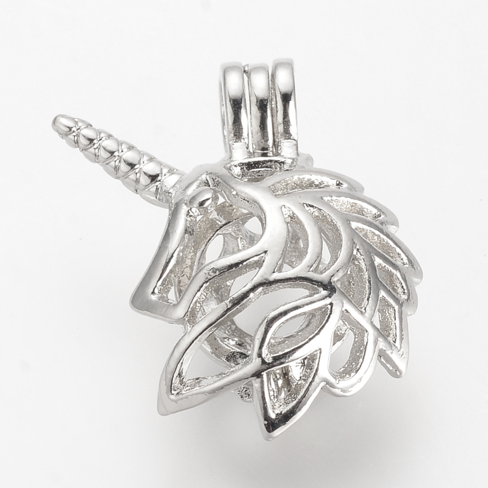 PandaHall Alloy Diffuser Locket Pendants, Cage Pendants, Unicorn, Platinum, 25.5x23x10.5mm, Hole: 3.5x4.5mm; inner measure: 8.5mm Alloy...