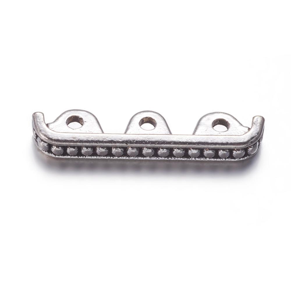 PandaHall 3 Holes Tibetan Silver Spacer Bars, Lead Free and Cadmium Free, Antique Silver, 24x4x6mm, Hole: 1.5mm Alloy Others
