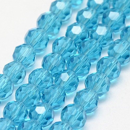 PandaHall Glass Beads Strands, Faceted, Round, SkyBlue, 8mm, Hole: 1mm; about 72pcs/strand, 22.6" Glass Round Blue