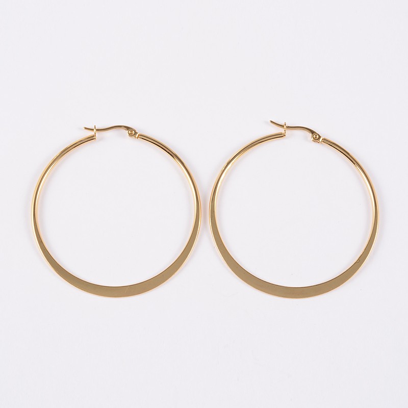 PandaHall Ring 304 Stainless Steel Hoop Earrings, Golden, 32x30x2mm,  Pin: 1mm Stainless Steel
