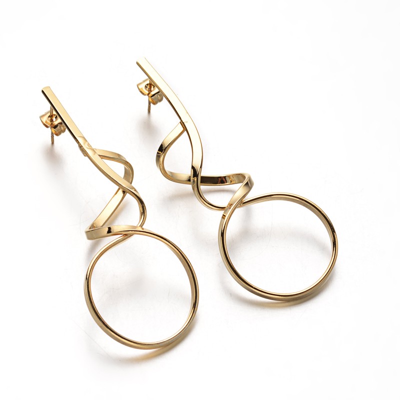 PandaHall Unique Design 304 Stainless Steel Stud Earrings, Golden, 67.5x24mm, Pin: 0.8mm Stainless Steel