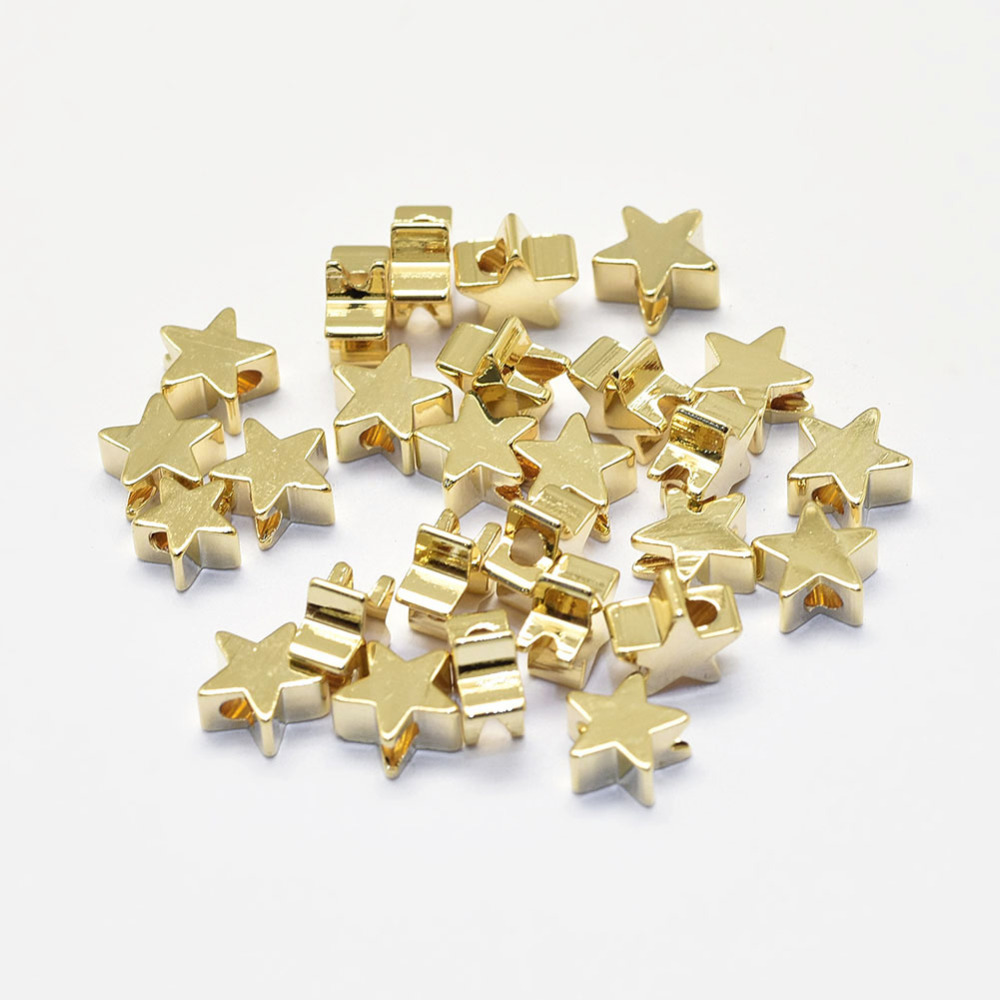 PandaHall Long-Lasting Plated Brass Beads, Real 18K Gold Plated, Nickel Free, Star, 6x6x3mm, Hole: 2mm Brass Star