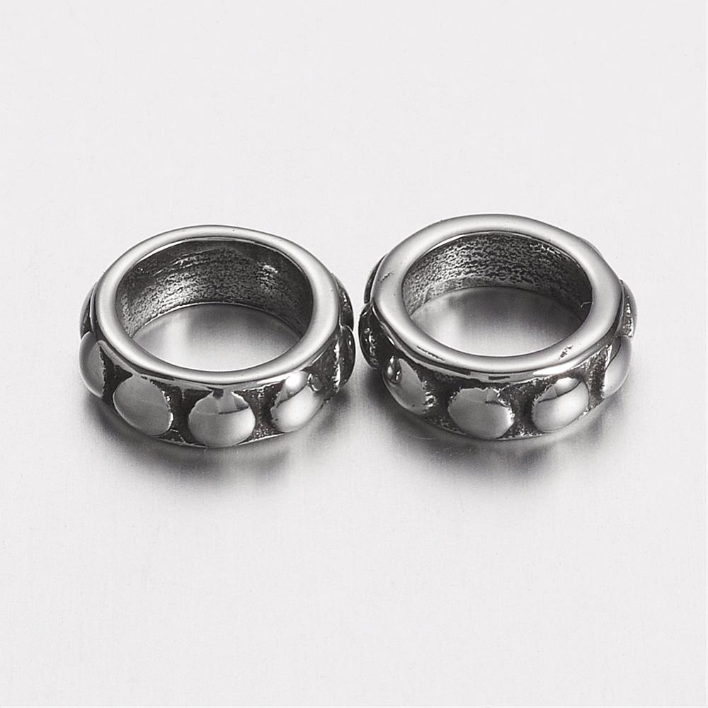 PandaHall 304 Stainless Steel Spacer Beads, Flat Round, Antique Silver, 10x3mm, Hole: 6.5mm Stainless Steel Round