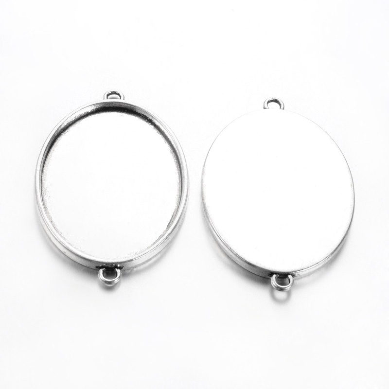 PandaHall Tibetan Style Cabochon Connector Settings, Lead Free & Nickel Free, Oval, Antique Silver, 50x33x3mm, Hole: 3mm, Tray: 40x31mm...