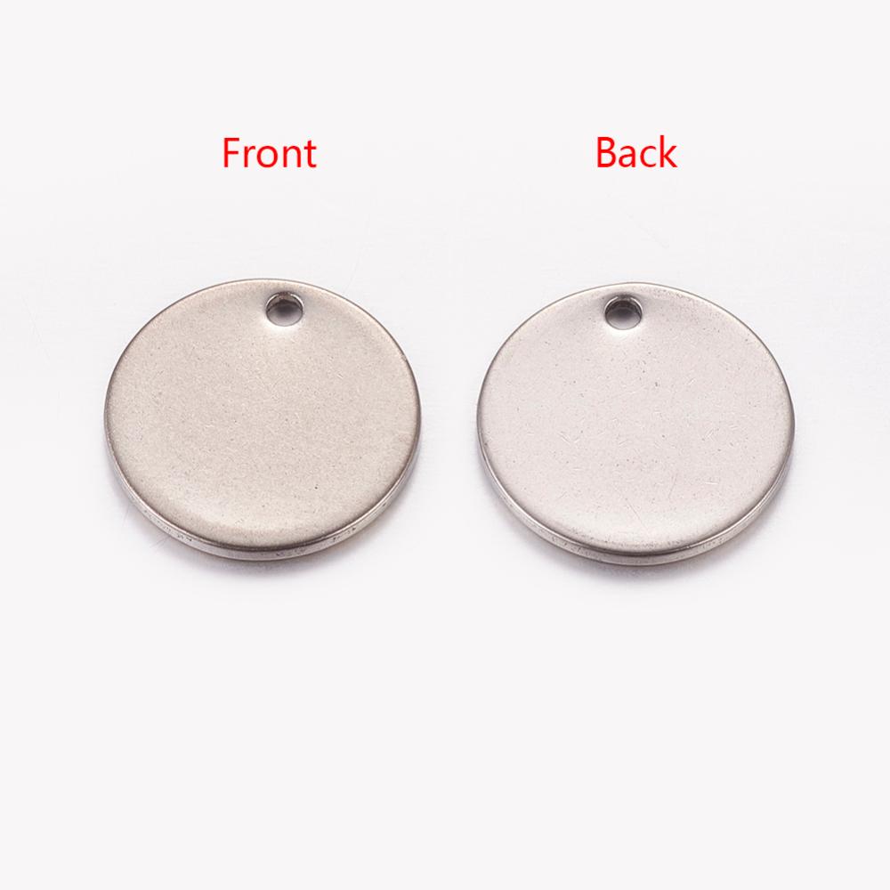 PandaHall 304 Stainless Steel Blank Stamping Tag Charms, Flat Round, Stainless Steel Color, 13x0.8~1mm, Hole: 1mm Stainless Steel Flat Round