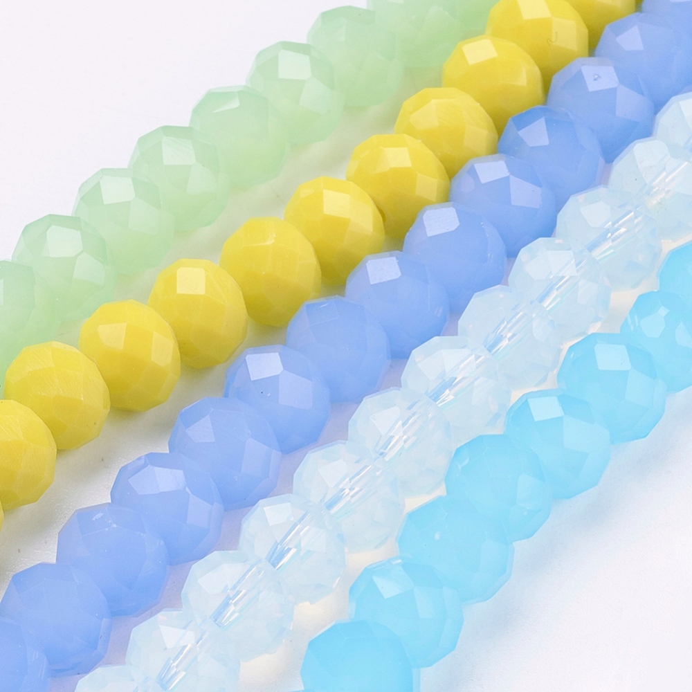 PandaHall Electroplate Glass Bead Strands, Faceted, Rondelle, Mixed Color, 8x6mm, Hole: 1mm; about 71pcs/strand, 17.3" Glass Rondelle...