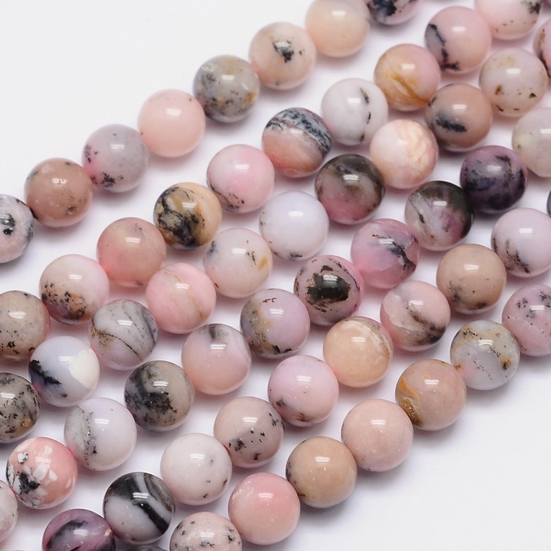 PandaHall Round Natural Pink Opal Bead Strands, 10mm, Hole: 1mm; about 41pcs/strand, 15.5" Pink Opal Round