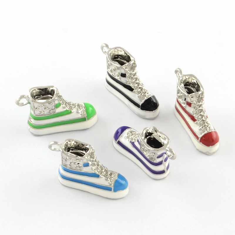 PandaHall Shoes Alloy Enamel Pendants, Platinum, Mixed Color, 22x5.5x13mm, Hole: 2mm Alloy+Enamel Shoes Multicolor