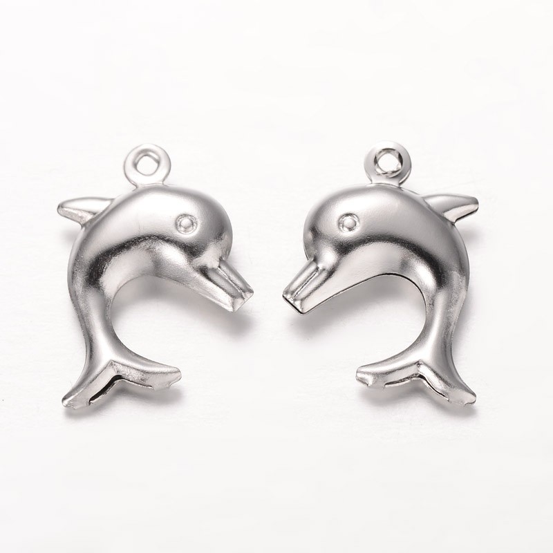 PandaHall Dolphin 304 Stainless Steel Pendants, Stainless Steel Color, 21x16x4mm, Hole: 2mm Stainless Steel Dolphin