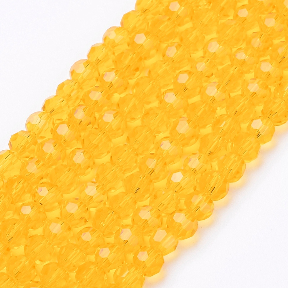 PandaHall Glass Beads Strands, Faceted, Round, Gold, 4mm, Hole: 1mm; about 100pcs/strand, 13.7" Glass Round Gold
