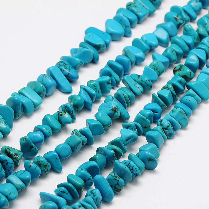 PandaHall Chips Natural Sinkiang Turquoise Beads Strands, 7~14x6~10mm, Hole: 1mm; 16.1" Sinkiang Turquoise Chip Cyan