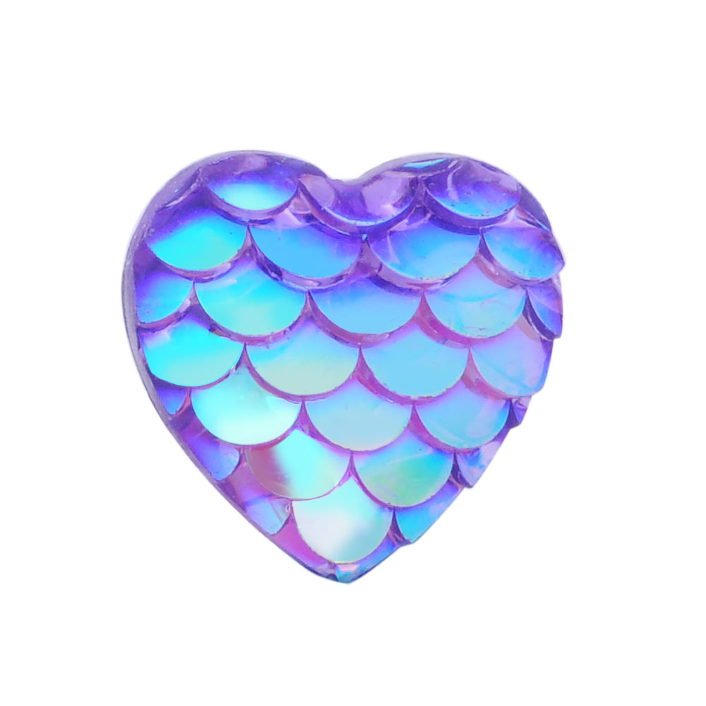 PandaHall Resin Cabochons, Heart with Mermaid Fish Scale, Mauve, 12x12x3mm Resin Heart Purple